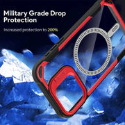 For iPhone 16 Plus Transparent Acrylic MagSafe Lens Holder Phone Case(Red)