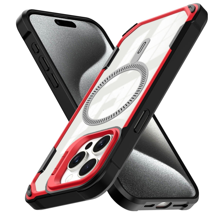 For iPhone 16 Plus Transparent Acrylic MagSafe Lens Holder Phone Case(Red)