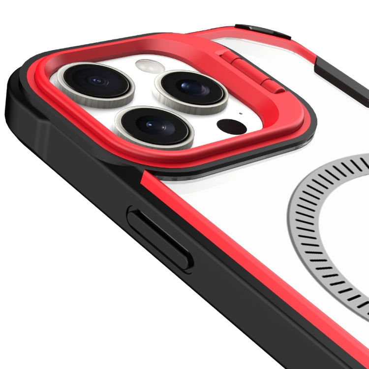 For iPhone 16 Plus Transparent Acrylic MagSafe Lens Holder Phone Case(Red)