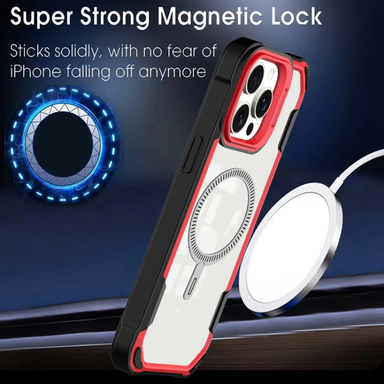 For iPhone 16 Plus Transparent Acrylic MagSafe Lens Holder Phone Case(Red)