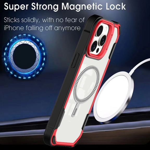 For iPhone 16 Plus Transparent Acrylic MagSafe Lens Holder Phone Case(Red)