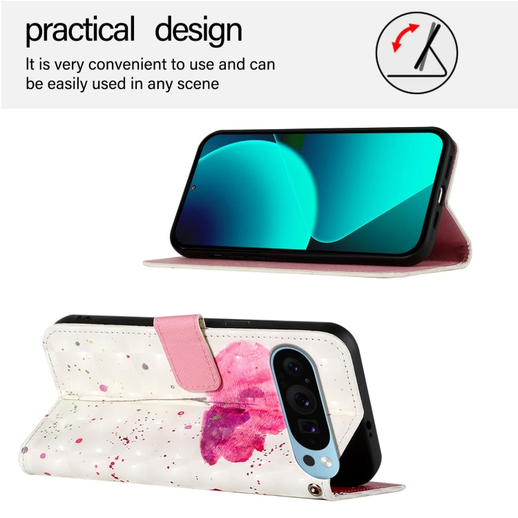 For Google Pixel 9 3D Painting Horizontal Flip Leather Phone Case(Flower)