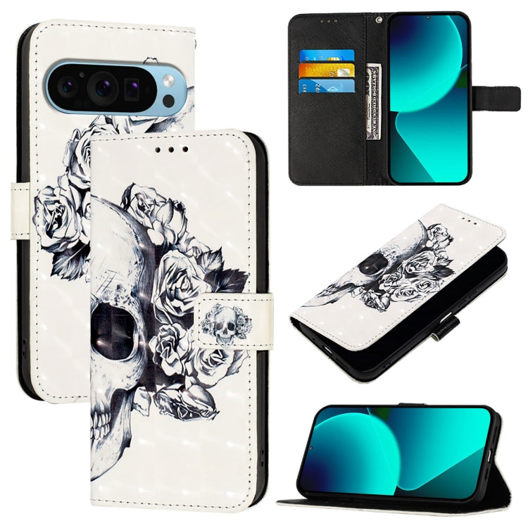 For Google Pixel 9 / 9 Pro 3D Painting Horizontal Flip Leather Phone Case(Skull)