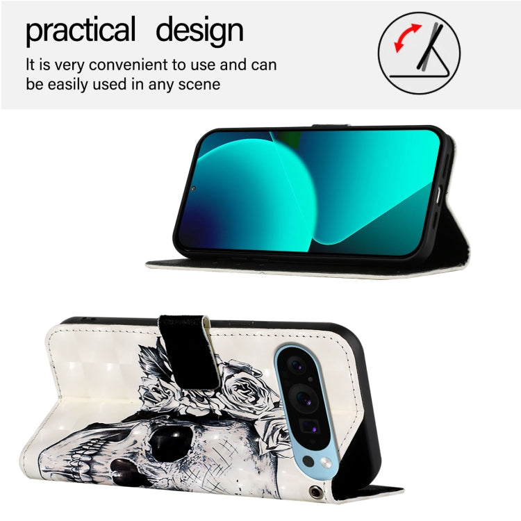 For Google Pixel 9 / 9 Pro 3D Painting Horizontal Flip Leather Phone Case(Skull)