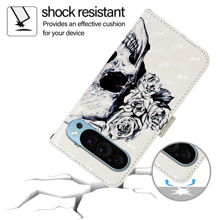 For Google Pixel 9 / 9 Pro 3D Painting Horizontal Flip Leather Phone Case(Skull)