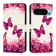 For Google Pixel 9 Pro XL 3D Painting Horizontal Flip Leather Phone Case(Rose Butterfly)