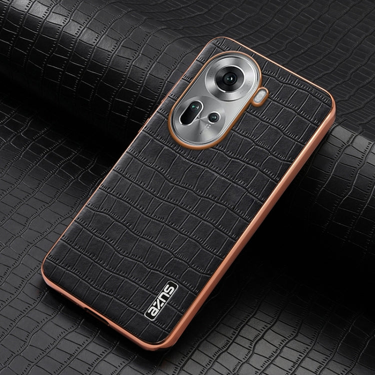 For OPPO Reno11 Global AZNS Electroplated Frame Crocodile Texture Full Coverage Phone Case(Black)