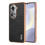 For OPPO Reno11 Global AZNS Electroplated Frame Crocodile Texture Full Coverage Phone Case(Black)