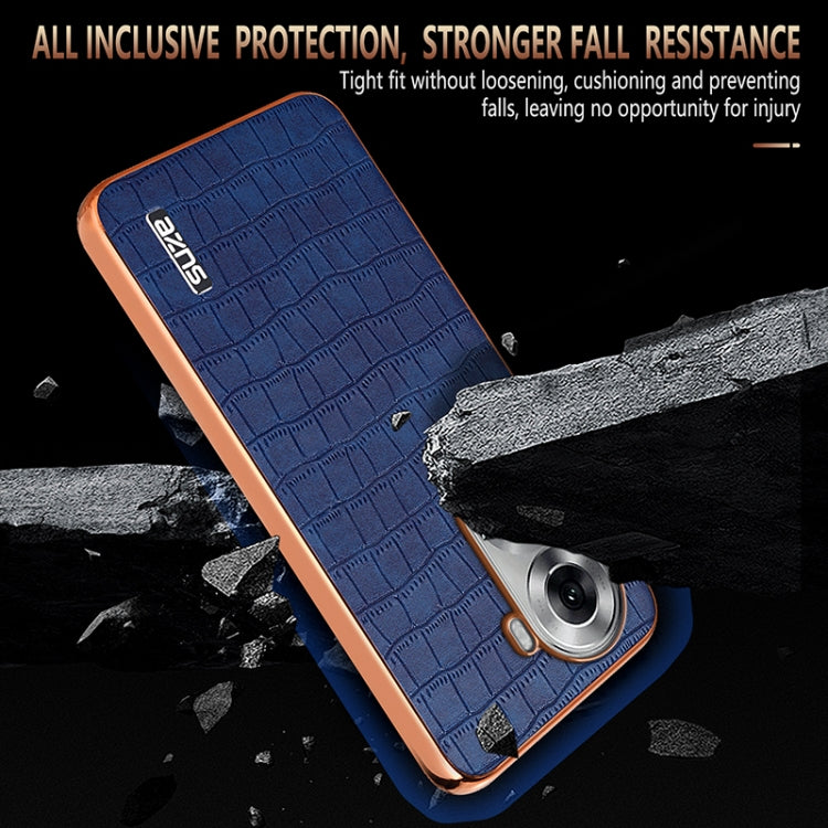 For OPPO Reno11 Global AZNS Electroplated Frame Crocodile Texture Full Coverage Phone Case(Black)