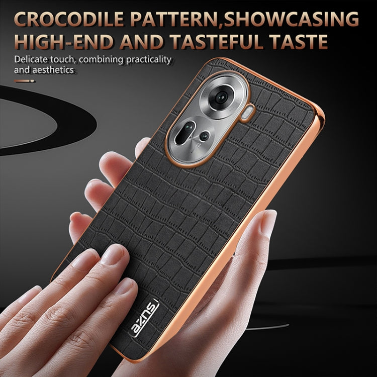 For OPPO Reno11 Global AZNS Electroplated Frame Crocodile Texture Full Coverage Phone Case(Brown)