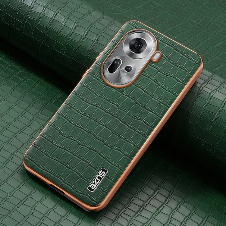 For OPPO Reno11 Global AZNS Electroplated Frame Crocodile Texture Full Coverage Phone Case(Green)