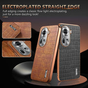 For OPPO Reno11 Global AZNS Electroplated Frame Crocodile Texture Full Coverage Phone Case(Green)