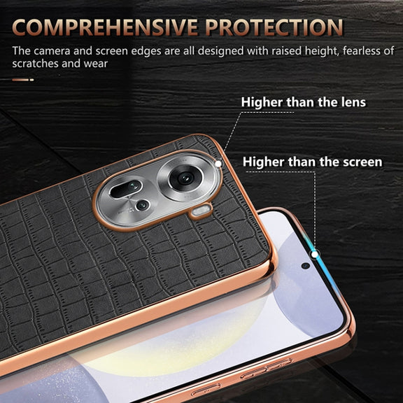 For OPPO Reno11 Global AZNS Electroplated Frame Crocodile Texture Full Coverage Phone Case(Green)