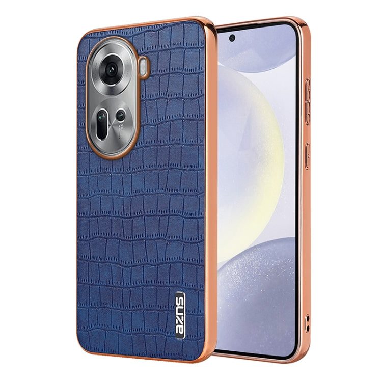 For OPPO Reno11 Global AZNS Electroplated Frame Crocodile Texture Full Coverage Phone Case(Blue)