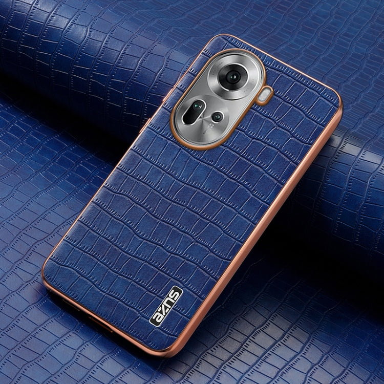 For OPPO Reno11 Global AZNS Electroplated Frame Crocodile Texture Full Coverage Phone Case(Blue)
