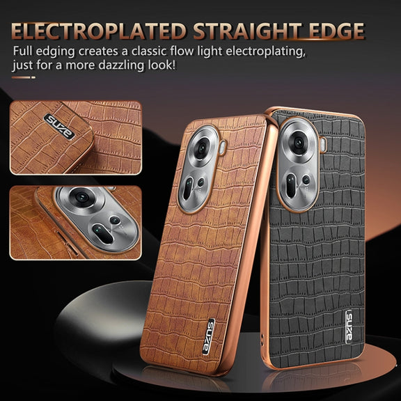 For OPPO Reno11 Global AZNS Electroplated Frame Crocodile Texture Full Coverage Phone Case(Blue)