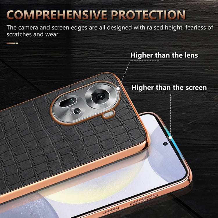 For OPPO Reno11 Global AZNS Electroplated Frame Crocodile Texture Full Coverage Phone Case(Blue)