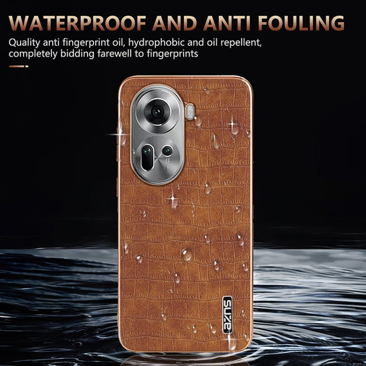 For OPPO Reno11 Global AZNS Electroplated Frame Crocodile Texture Full Coverage Phone Case(Blue)