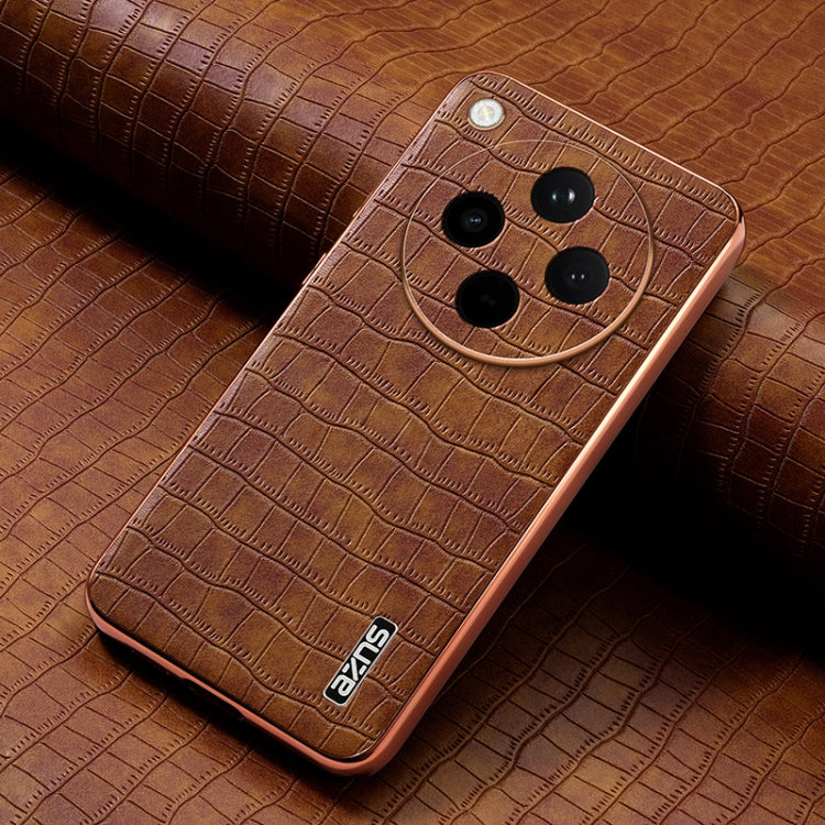 For OPPO Find X8 AZNS Electroplated Frame Crocodile Texture Full Coverage Phone Case(Brown)
