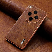 For OPPO Find X8 AZNS Electroplated Frame Crocodile Texture Full Coverage Phone Case(Brown)
