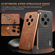 For OPPO Find X8 AZNS Electroplated Frame Crocodile Texture Full Coverage Phone Case(Brown)