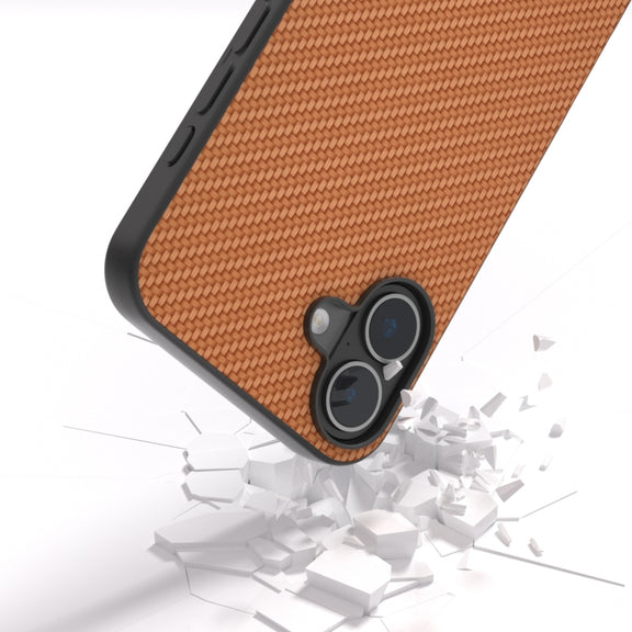 For iPhone 16 Carbon Fiber Texture Protective Phone Case(Light Brown)