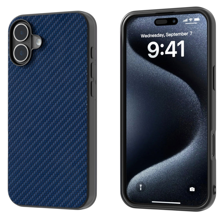 For iPhone 16 Carbon Fiber Texture Protective Phone Case(Dark Blue)