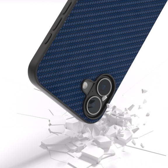 For iPhone 16 Carbon Fiber Texture Protective Phone Case(Dark Blue)