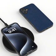 For iPhone 16 Carbon Fiber Texture Protective Phone Case(Dark Blue)