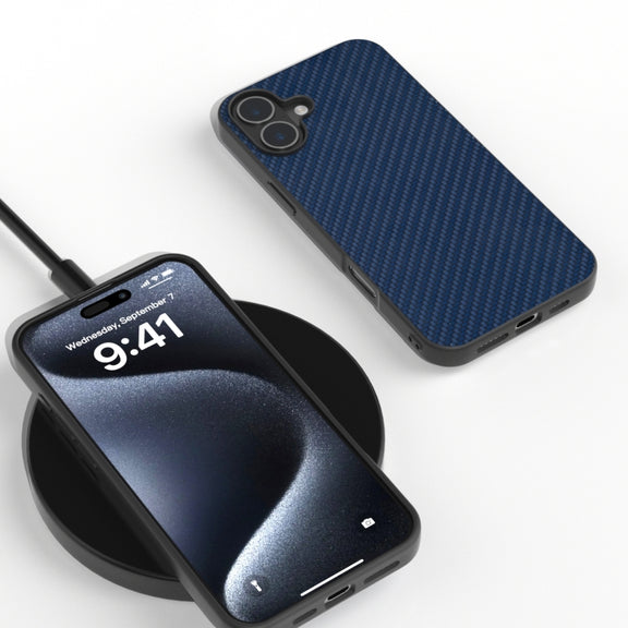 For iPhone 16 Carbon Fiber Texture Protective Phone Case(Dark Blue)
