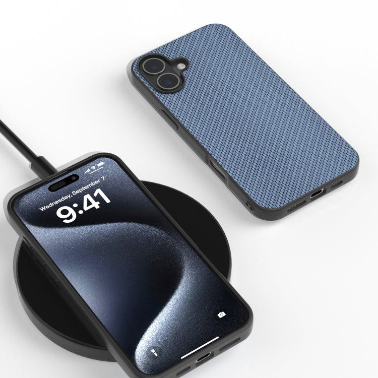 For iPhone 16 Carbon Fiber Texture Protective Phone Case(Light Blue)