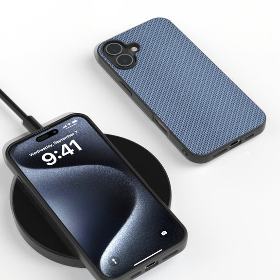 For iPhone 16 Carbon Fiber Texture Protective Phone Case(Light Blue)