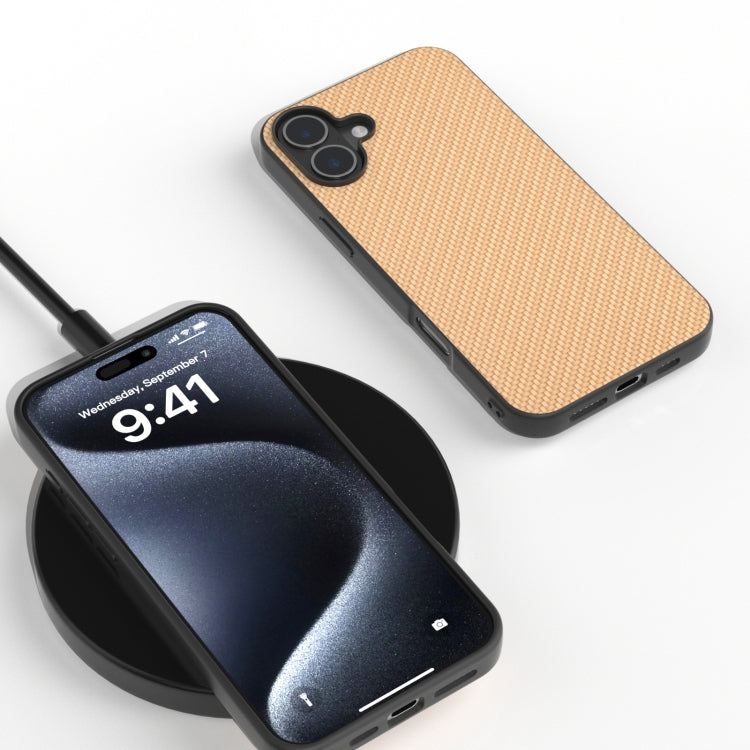 For iPhone 16 Carbon Fiber Texture Protective Phone Case(Gold)