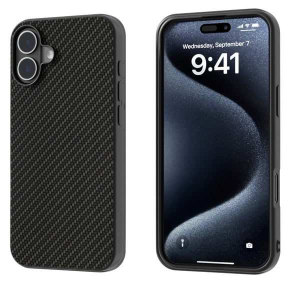 For iPhone 16 Carbon Fiber Texture Protective Phone Case(Black)