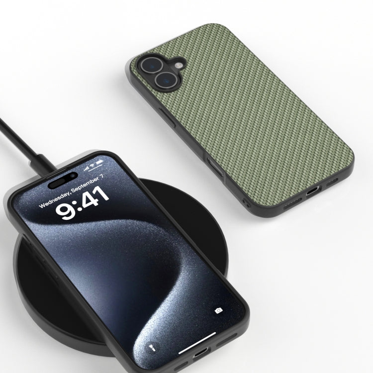 For iPhone 16 Plus Carbon Fiber Texture Protective Phone Case(Green)
