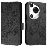 For Huawei Pura 70 Pro Embossed Rose RFID Anti-theft Leather Phone Case(Black)