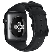 For Apple Watch Series 3 38mm Oil Wax Genuine Leather Watch Band(Black)