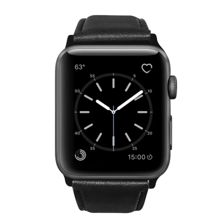 For Apple Watch Series 3 38mm Oil Wax Genuine Leather Watch Band(Black)