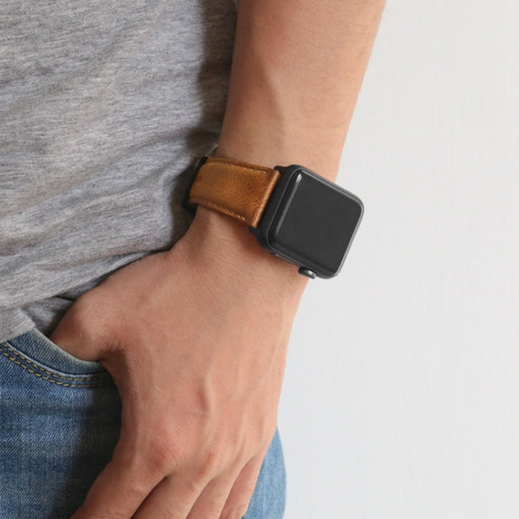 For Apple Watch Ultra 49mm Oil Wax Genuine Leather Watch Band(Red Brown)