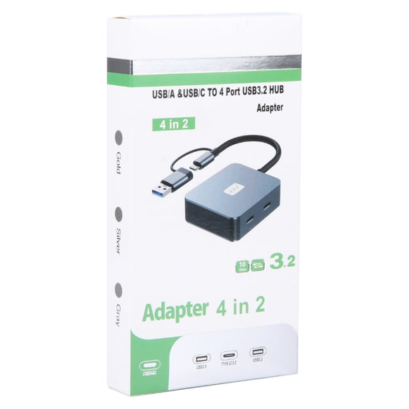 BYL-2320A 4 in 2 USB + USB-C / Type-C to USB + USB-C / Type-C 4 Port HUB Adapter(Grey)