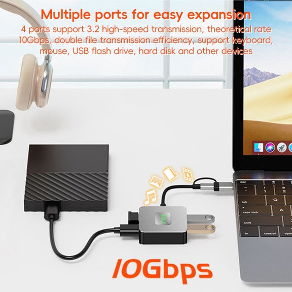 BYL-2320 4 in 2 USB + USB-C / Type-C to USB 3.2 4 Port HUB Adapter(Grey)