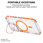 For iPhone 16 Plus Dual-Color Clear Acrylic Hybrid TPU Lens Flip Holder MagSafe Phone Case(Blue)