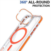 For iPhone 16 Plus Dual-Color Clear Acrylic Hybrid TPU Lens Flip Holder MagSafe Phone Case(Blue)