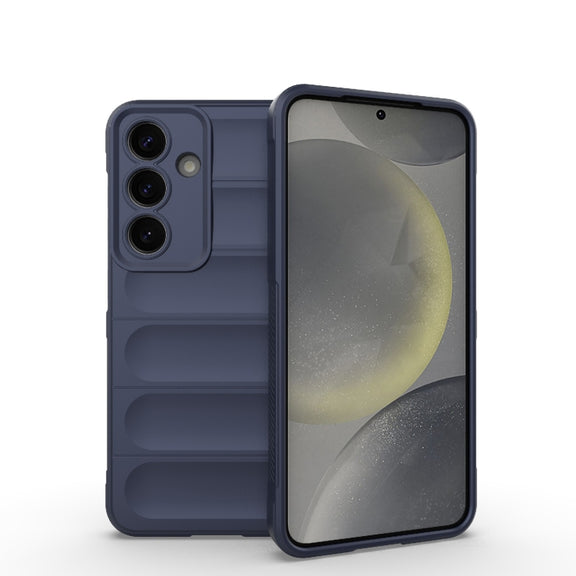 For Samsung Galaxy S25 5G Magic Shield TPU + Flannel Phone Case(Dark Blue)