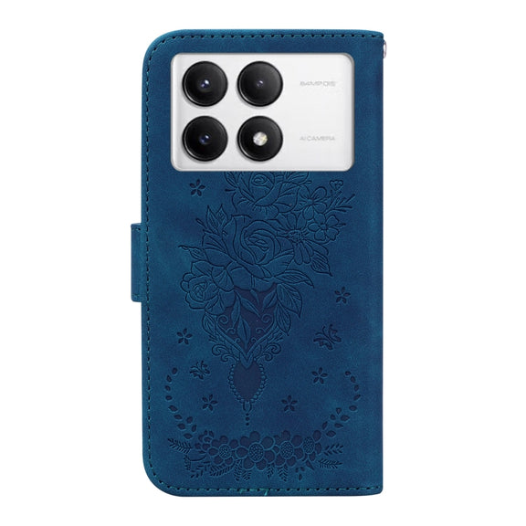 For Redmi K70 / K70 Pro Butterfly Rose Embossed Leather Phone Case(Blue)