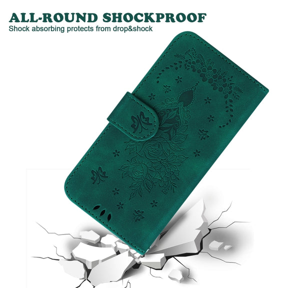 For Redmi K70 / K70 Pro Butterfly Rose Embossed Leather Phone Case(Green)