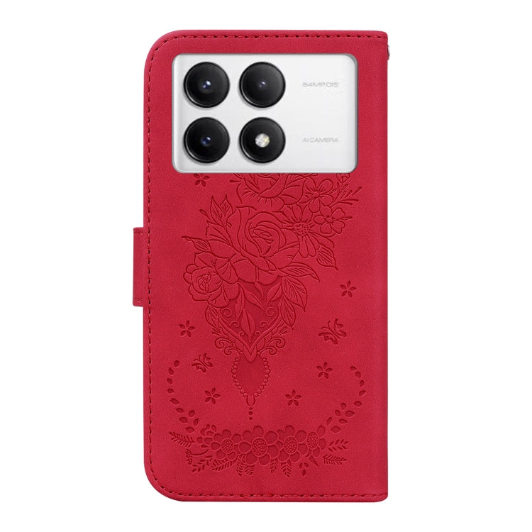 For Redmi K70 / K70 Pro Butterfly Rose Embossed Leather Phone Case(Red)