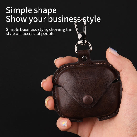 For Redmi Buds 5 / 6S Business Leather Earphone Protective Case with Hook(Dark Brown)
