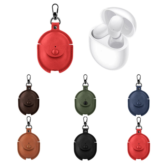 For Redmi Buds 4 Business Leather Earphone Protective Case with Hook(Red)