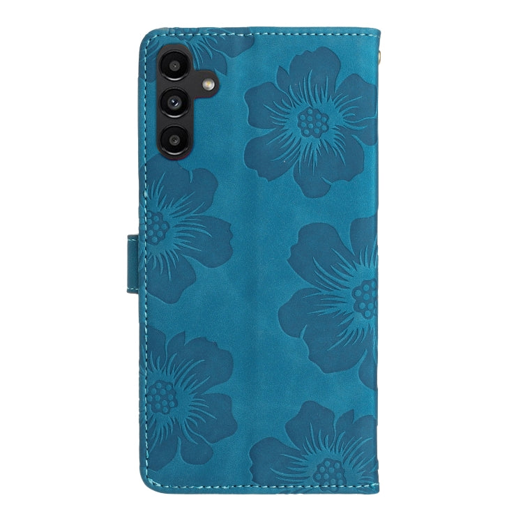 For Samsung Galaxy S25 5G Flower Embossing Pattern Leather Phone Case(Blue)